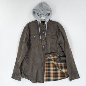 Venado Jacket Mens Large Brown Concealed Carry Flannel Lined Shacket Hooded